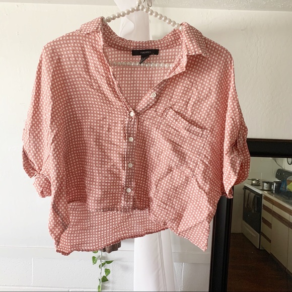Forever 21 Mauve Checkered Print Crop Top - Picture 1 of 5